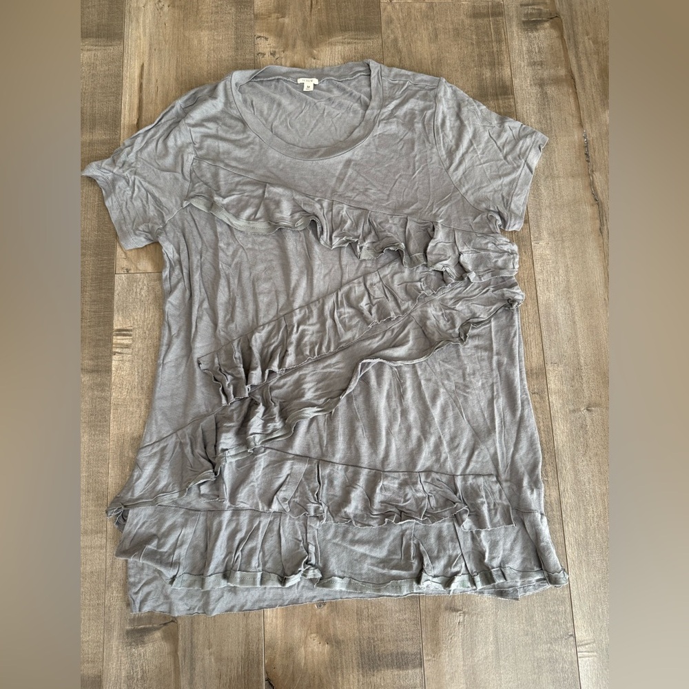 Lot of 2 J Crew Shirts Women Medium Cascading Ruffles Gray Short Sleeve Tank Top - Picture 7 of 12